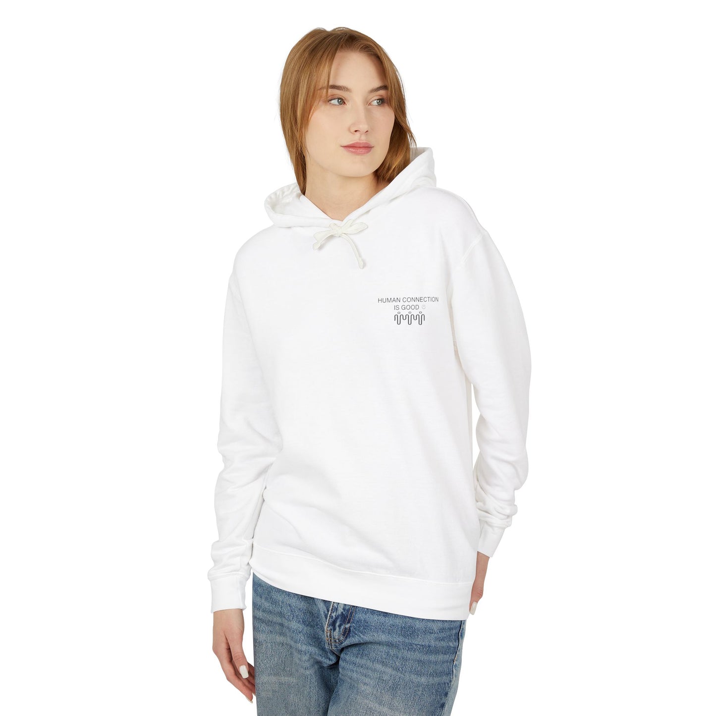 Unisex Lightweight Hooded Sweatshirt - 'Human Connection' Design - Casual Comfort for Every Occasion