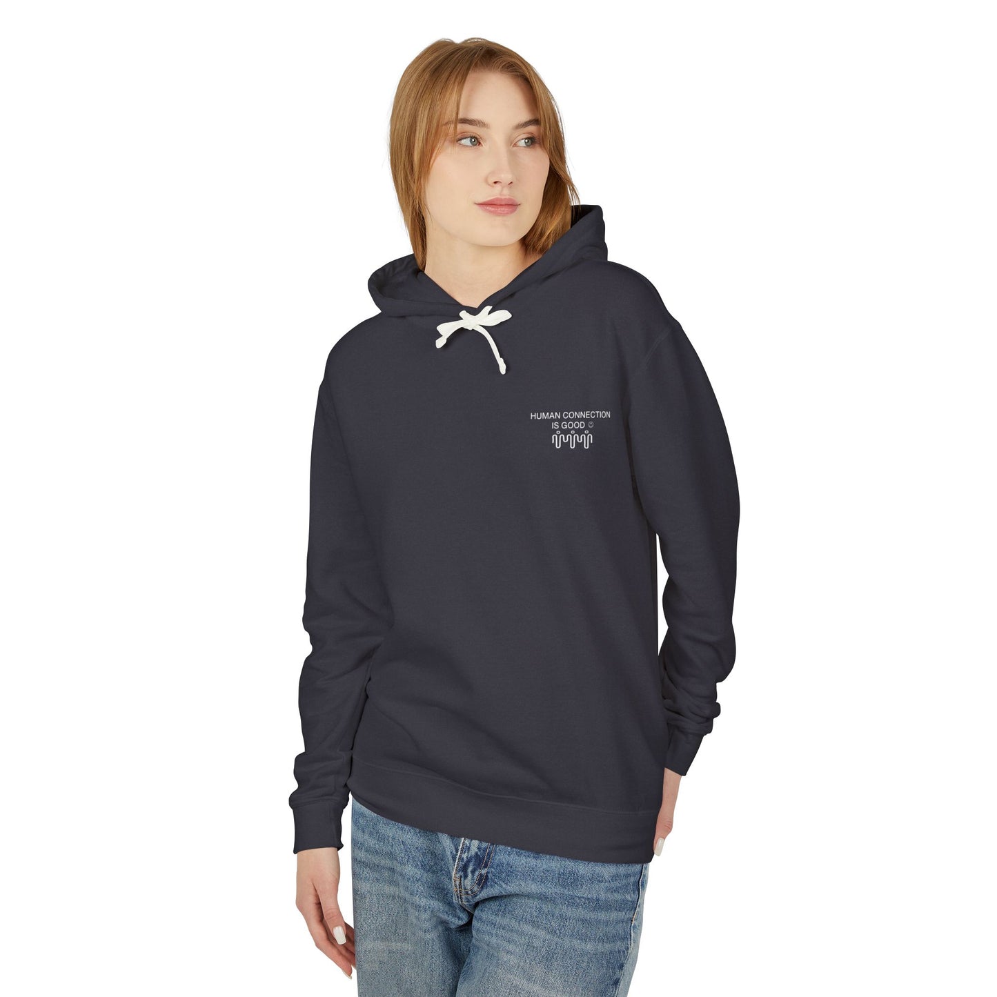 Unisex Lightweight Hooded Sweatshirt - 'Human Connection' Design - Casual Comfort for Every Occasion