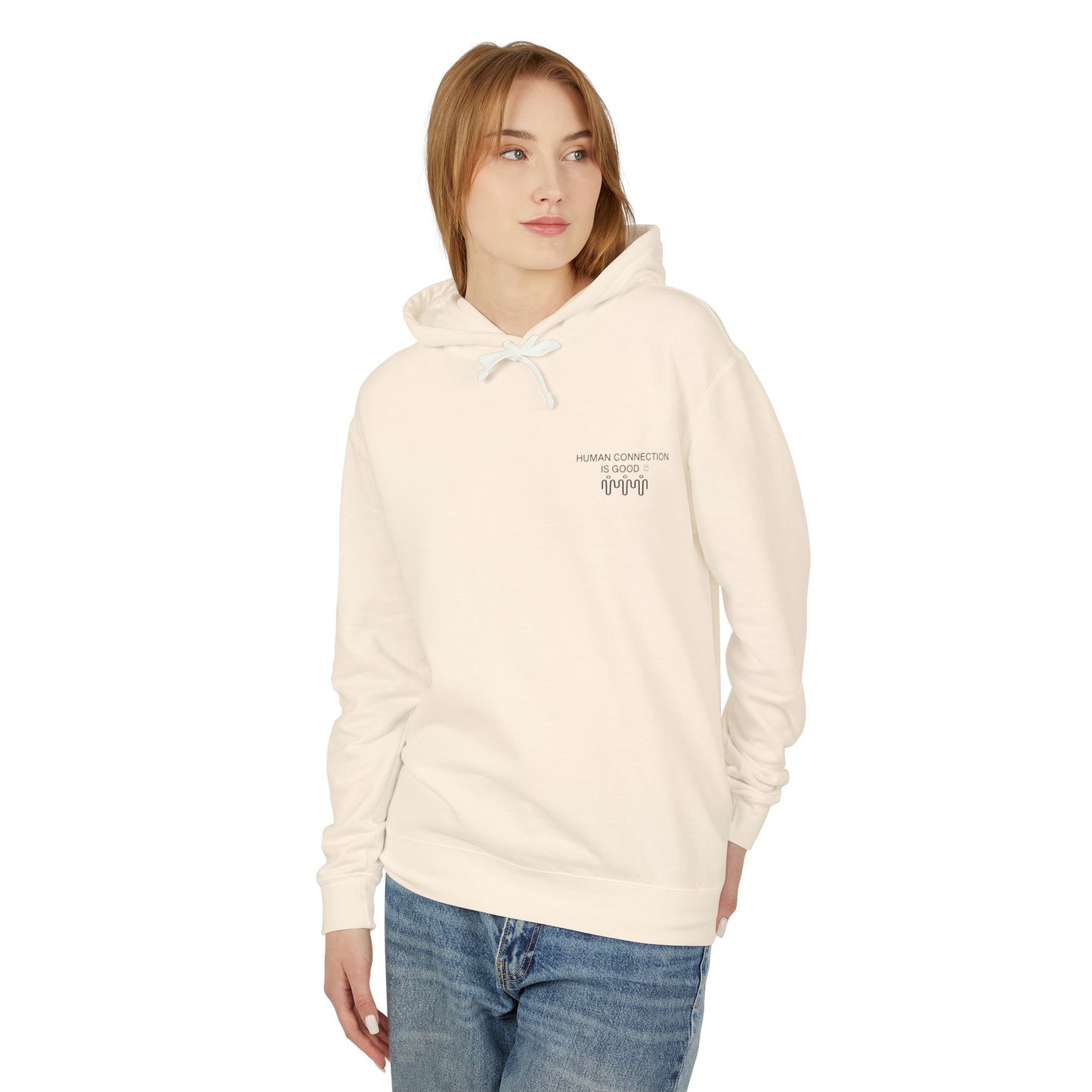 Unisex Lightweight Hooded Sweatshirt - 'Human Connection' Design - Casual Comfort for Every Occasion