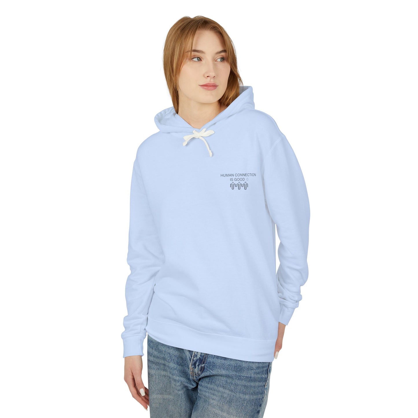 Unisex Lightweight Hooded Sweatshirt - 'Human Connection' Design - Casual Comfort for Every Occasion