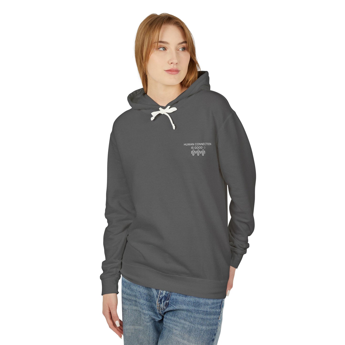Unisex Lightweight Hooded Sweatshirt - 'Human Connection' Design - Casual Comfort for Every Occasion